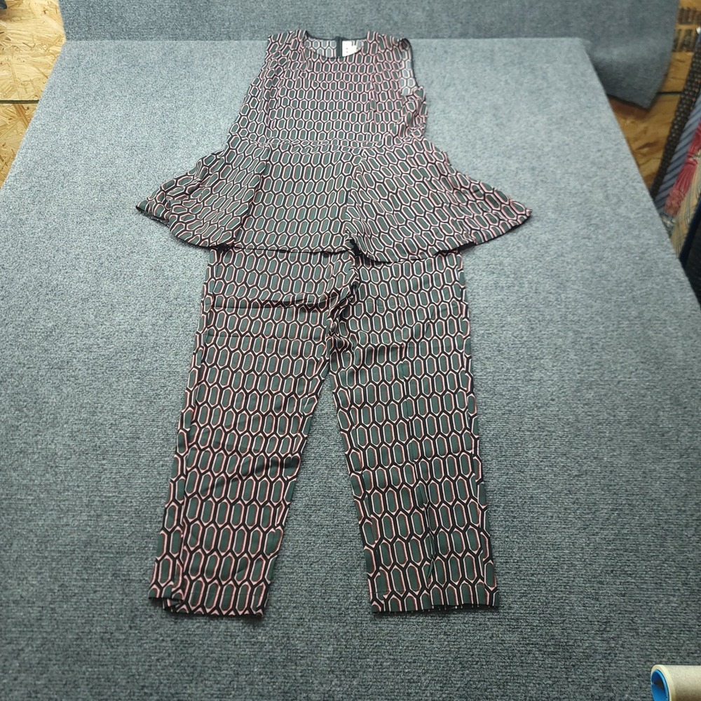 Marni Made in Italy Geometric Peplum Top and Pants Set Green Pink IT 42
